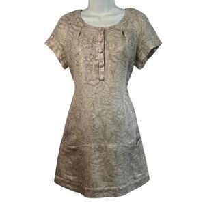 Mint by Jodi Arnold | Linen Blend Beige Metallic Floral Mini Shift Dress | Small